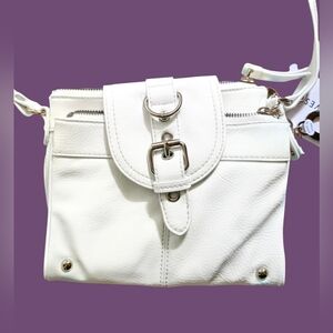 Nine West White Crossbody Bag with Buckle Front Flap